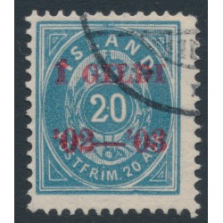 ICELAND - 1902 20a blue Numeral, perf. 12¾, overprinted Í GILDI ’02-‘03, used – Facit # 61