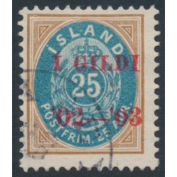ICELAND - 1902 25a brown/blue Numeral, perf. 12¾, overprinted Í GILDI ’02-‘03, used – Facit # 62