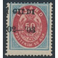 ICELAND - 1902 50a blue/red Numeral, perf. 14:13½, misplaced Í GILDI ’02-‘03 o/p, MH – Facit # 43