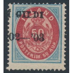 ICELAND - 1902 50a blue/red Numeral, perf. 14:13½, misplaced Í GILDI ’02-‘03 o/p, MH – Facit # 43