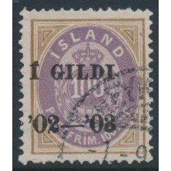 ICELAND - 1902 100a brown/purple Numeral, perf. 14:13½, o/p Í GILDI ’02-‘03, used – Facit # 44