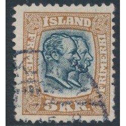 ICELAND - 1907 5Kr red-brown/grey Two Kings, crown watermark, used – Facit # 90