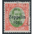 ICELAND - 1931 30a red/green King Christian X, o/p Zeppelin 1931, used – Facit # 162