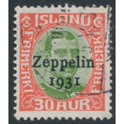 ICELAND - 1931 30a red/green King Christian X, o/p Zeppelin 1931, used – Facit # 162