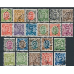 ICELAND - 1920-1922 1e to 5Kr King Christian X set of 22, used – Facit # 124-144