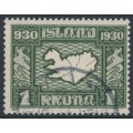 ICELAND - 1930 1Kr green/olive-green Anniversary of the Althing, used – Facit # 184