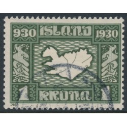 ICELAND - 1930 1Kr green/olive-green Anniversary of the Althing, used – Facit # 184