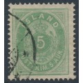 ICELAND - 1882 5aur dull blue-green Numeral, perf. 14:13½, used – Facit # 10a