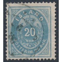 ICELAND - 1885 20aur grey-blue Numeral, perf. 14:13½, used – Facit # 15b