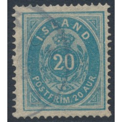 ICELAND - 1891 20aur greenish blue Numeral, perf. 14:13½, used – Facit # 15c