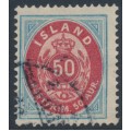 ICELAND - 1892 50a blue/red Numeral, perf. 14:13½, used – Facit # 18