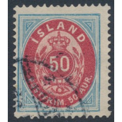 ICELAND - 1892 50a blue/red Numeral, perf. 14:13½, used – Facit # 18