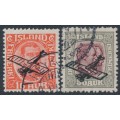 ICELAND - 1928 10a red & 50a grey/purple Airmail o/p set of 2, used – Facit # 160-161