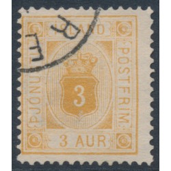 ICELAND - 1882 3a yellow-orange Numeral, perf. 14:13½, ÞJÓNUSTU (Official), used – Facit # TJ4b