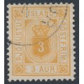 ICELAND - 1896 3a ochre Numeral, perf. 12¾, ÞJÓNUSTU, used – Facit # TJ10a