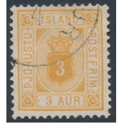 ICELAND - 1896 3a ochre Numeral, perf. 12¾, ÞJÓNUSTU, used – Facit # TJ10a