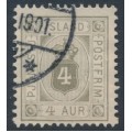 ICELAND - 1900 4a grey Numeral, perf. 12¾, ÞJÓNUSTU, used – Facit # TJ11