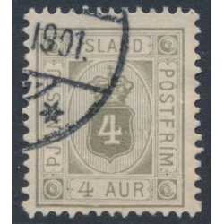 ICELAND - 1900 4a grey Numeral, perf. 12¾, ÞJÓNUSTU, used – Facit # TJ11