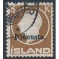 ICELAND - 1922 5Kr brown King Frederik VIII, o/p Þjónusta., used – Facit # TJ54