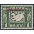 ICELAND - 1930 1Kr green Althing, o/p ÞJÓNUSTUMERKI, MH – Facit # TJ70