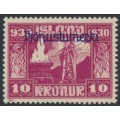 ICELAND - 1930 10Kr purple-red Althing, o/p ÞJÓNUSTUMERKI, MH – Facit # TJ73