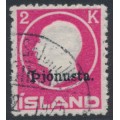 ICELAND - 1922 2Kr rose King Frederik VIII o/p Þjónusta., used – Facit # TJ53I