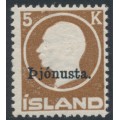 ICELAND - 1922 5Kr brown King Frederik VIII, o/p Þjónusta., MH – Facit # TJ54