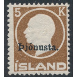 ICELAND - 1922 5Kr brown King Frederik VIII, o/p Þjónusta., MH – Facit # TJ54