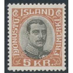 ICELAND - 1930 5Kr brown/grey King Christian X ÞJÓNUSTU, MNH – Facit # TJ52