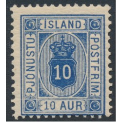 ICELAND - 1898 10a ultramarine Numeral, perf. 12¾, ÞJÓNUSTU, used – Facit # TJ13