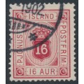 ICELAND - 1876 16a carmine Numeral, perf. 14:13½, ÞJÓNUSTU, used – Facit # TJ7