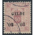 ICELAND - 1902 50a red-lilac Þjónustu o/p Í GILDI, variety 'missing Í', used – Facit # TJ20v1