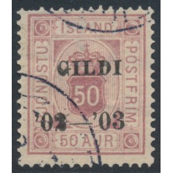 ICELAND - 1902 50a red-lilac Þjónustu o/p Í GILDI, variety 'missing Í', used – Facit # TJ20v1