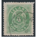 ICELAND - 1873 4 Skilling green Numeral Official, CTO – Facit # TJ3v7