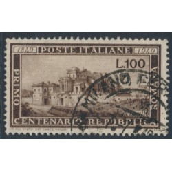 ITALY - 1949 100L dark brown Anniversary of La Repubblica Romana, used – Michel # 773