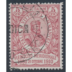 ITALY - 1910 5c+5c rose-red Naples Plebiscite, used – Michel # 97