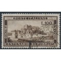 ITALY - 1949 100L dark brown Anniversary of La Repubblica Romana, used – Michel # 773