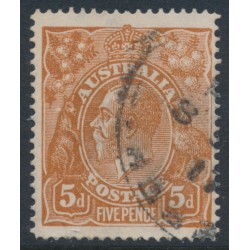 AUSTRALIA - 1915 5d chestnut KGV, line perf., 'flaw on Roo's neck' [1R29], used – ACSC # 122Av