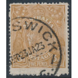 AUSTRALIA - 1917 5d brown KGV, single watermark, 'break in right frame' [1L21], used – ACSC # 123Ei