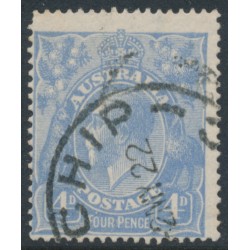 AUSTRALIA - 1922 4d blue KGV, ‘flaw in left wattles’ [2R59], used – ACSC # 112A(2)vf