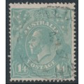 AUSTRALIA - 1927 1/4 greenish blue KGV, SM watermark, perf. 14¼:14, used – ACSC # 129A