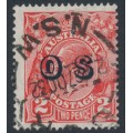 AUSTRALIA - 1932 2d red KGV, CofA watermark, misplaced OS o/p, used – ACSC # 103A(OS)