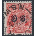 AUSTRALIA - 1932 2d red KGV Head, CofA watermark, misplaced OS overprint, used – ACSC # 103A(OS)