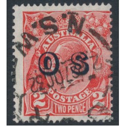 AUSTRALIA - 1932 2d red KGV, CofA watermark, misplaced OS o/p, used – ACSC # 103A(OS)