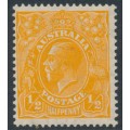 AUSTRALIA - 1933 ½d orange KGV Head, CofA watermark, MNH – ACSC # 69A