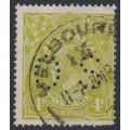 AUSTRALIA - 1927 4d olive KGV, SM watermark, p.14¼:14, perf. OS, used – ACSC # 115b