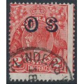 AUSTRALIA - 1932 2d red KGV Head, SM watermark, o/p OS, misplaced perforations, used – ACSC # 102A(OS)