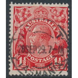 AUSTRALIA - 1927 1½d red KGV Head, SM wmk, p.13½:12½, 'dry ink', used – ACSC # 92Hcf