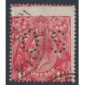 AUSTRALIA - 1924 1½d red KGV, perf. OS, misplaced perfs, used – ACSC # 89DBa