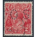 AUSTRALIA - 1922 2d red KGV, inverted single watermark, perf. OS, used – ACSC # 95Ca + b